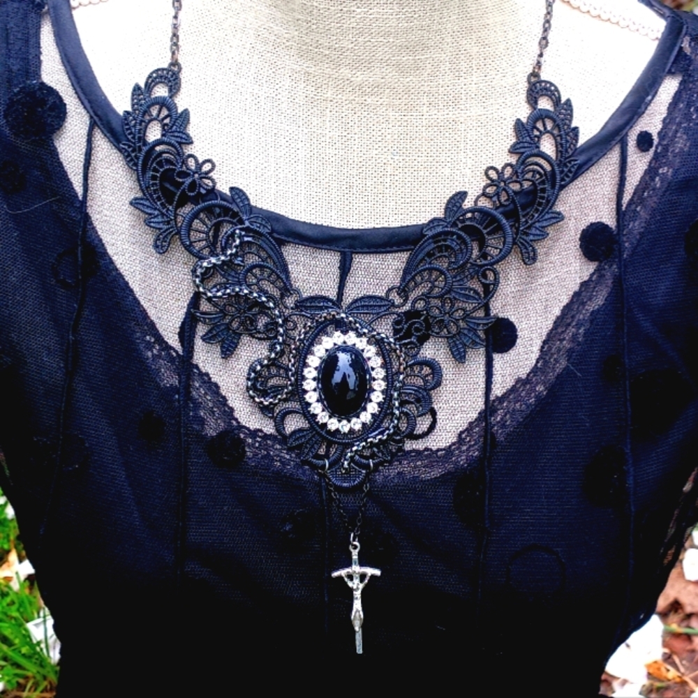 Extremely Unique OOAK Gothic Metal Lace Bib Necklace